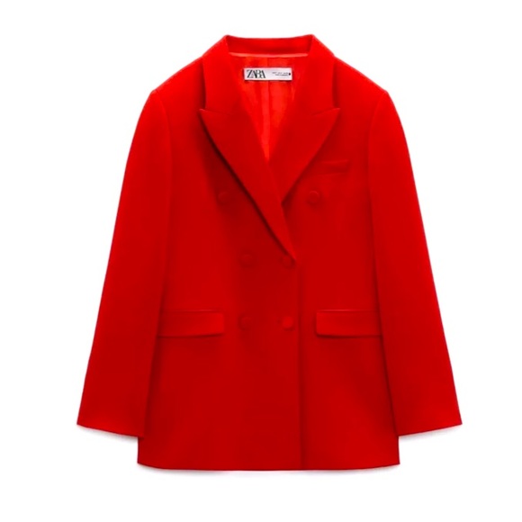 NWT ZARA 2 Pieces SET. Red Double Breasted Buttoned Blazer And Pants. - Picture 4 of 16